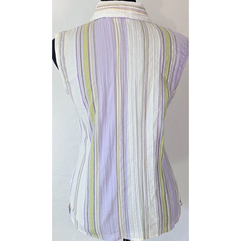Lemon Grass Studio Purple Striped Sleeveless Button Up Top Small - Picture 3 of 5